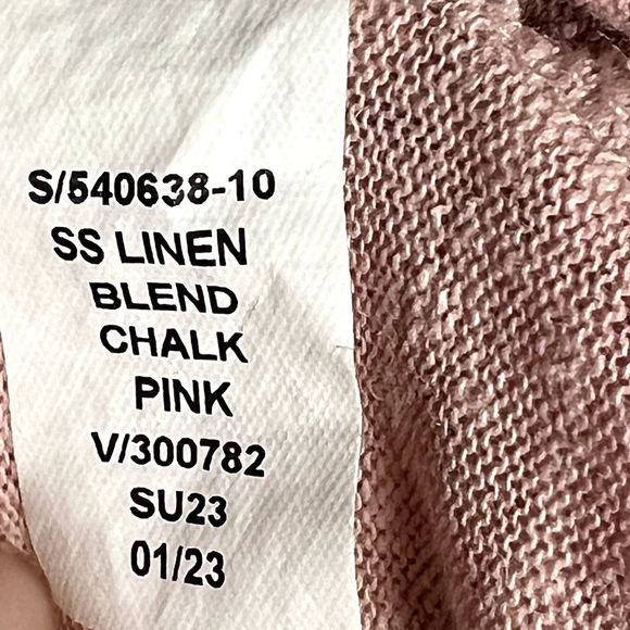 Gap Sz M Tall Linen Tee Short Sleeve T-Shirt Semi-Sheer Chalk Pink Sparkle - Picture 7 of 10